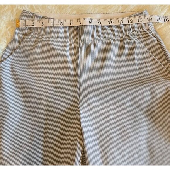 MAX STUDIO Striped Blue White Womens Medium Coastal Cropped Pants Elastic Waist - Picture 3 of 9
